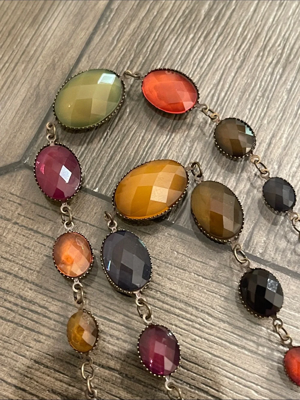 Vintage Set of Two Multi-color Faceted Oval Stone Bracelets